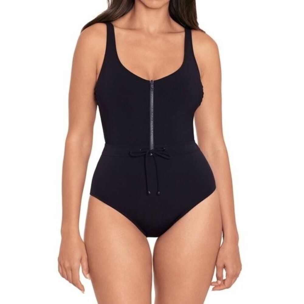 Skinny Dippers Medium Black Jippa zip lock one piece Swimsuit - New